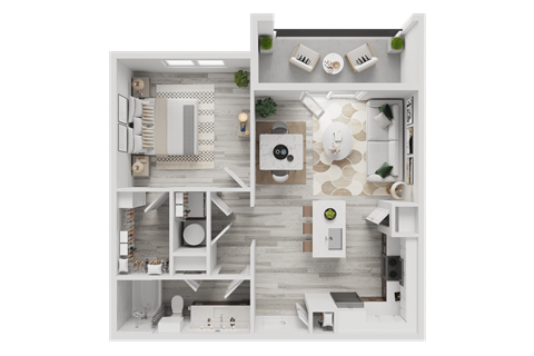 Floor plan for 1 bed, 1 bath, 739 sqft